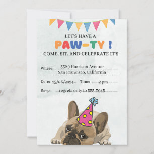 Pug Hund Födelsedagsfest Puppy Tass-ty Birthday Inbjudningar