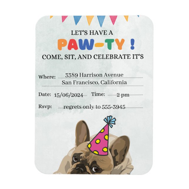 Pug Hund Födelsedagsfest Puppy Tass-ty Birthday Magnet (Vertikal)