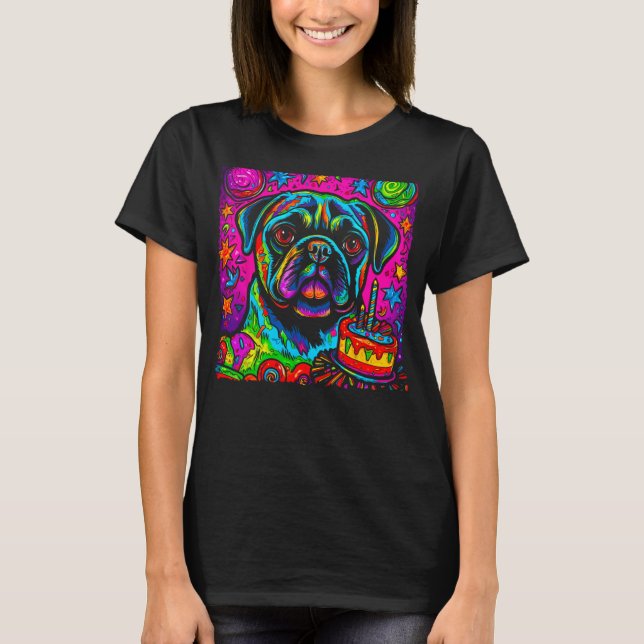 Pug Hund Födelsedagsfest T Shirt (Framsida)