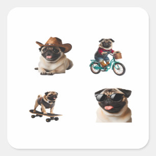 Pug Hund Funny 4 Pack Stickers Fyrkantigt Klistermärke