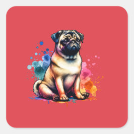 Pug Hund Fyrkantigt Klistermärke