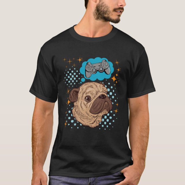 Pug Hund Gamer T Shirt (Framsida)