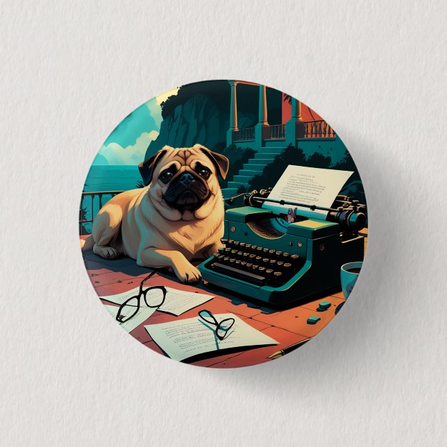 Pug Hund gentleman vintage Knapp (Framsida)