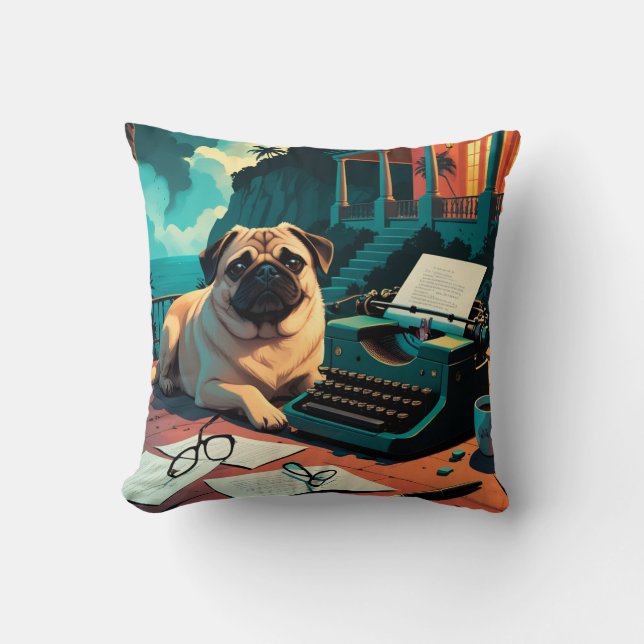 Pug Hund gentleman vintage Kudde (Framsida)