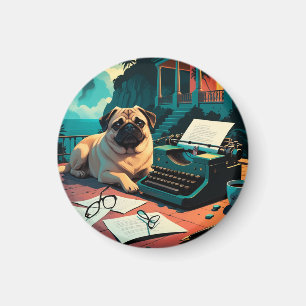 Pug Hund gentleman vintage Magnet