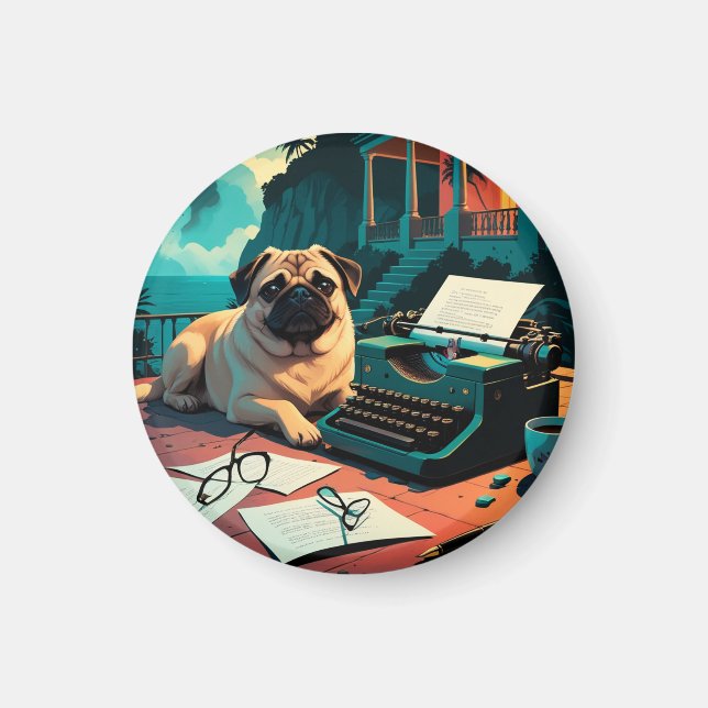 Pug Hund gentleman vintage Magnet (Framsidan)