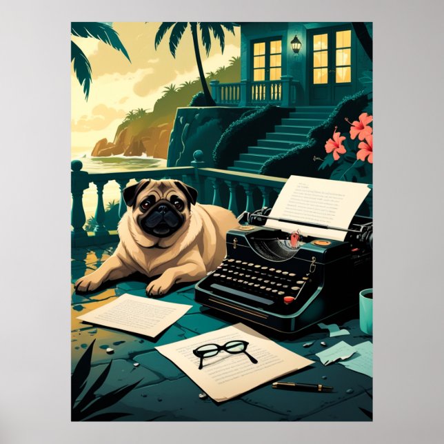 Pug Hund gentleman vintage Poster (Framsidan)