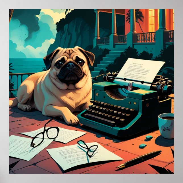 Pug Hund gentleman vintage Poster (Framsidan)