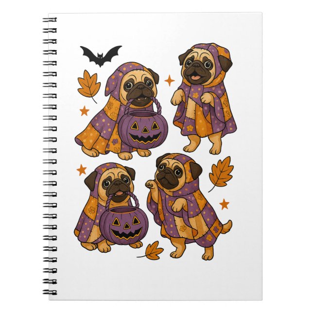 Pug Hund Ghost Halloween Spooky Anteckningsbok (Framsidan)