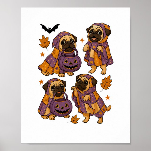 Pug Hund Ghost Halloween Spooky Poster (Framsidan)