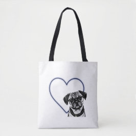 Pug Hund, glasögon Blue Heart Design Togo Bag Tygkasse