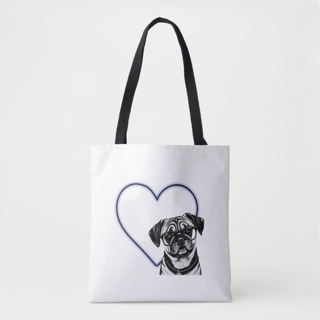 Pug Hund, glasögon Blue Heart Design Togo Bag Tygkasse (Framsida)