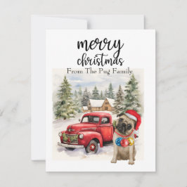 PUG Hund God jul på Röda Guld-marmor Julkort