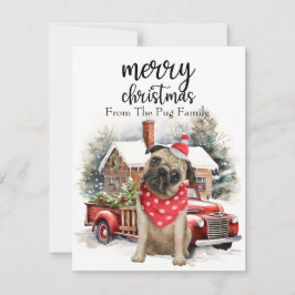 PUG Hund God jul på Röda Guld-marmor Julkort