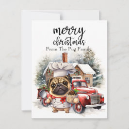 PUG Hund God jul på Röda Guld-marmor Julkort