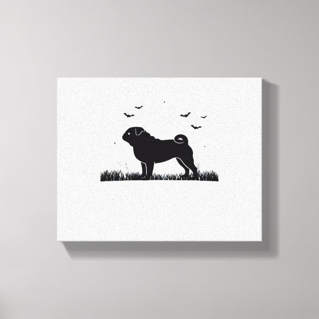 Pug Hund - Halloween Måne Silhouette Classic T-Shi Canvastryck (Framsida)