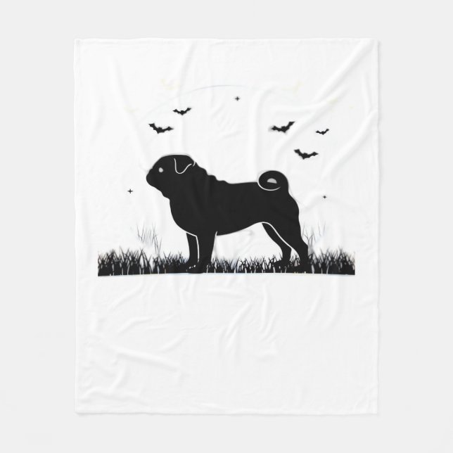 Pug Hund - Halloween Måne Silhouette Classic T-Shi Fleecefilt (Framsidan)