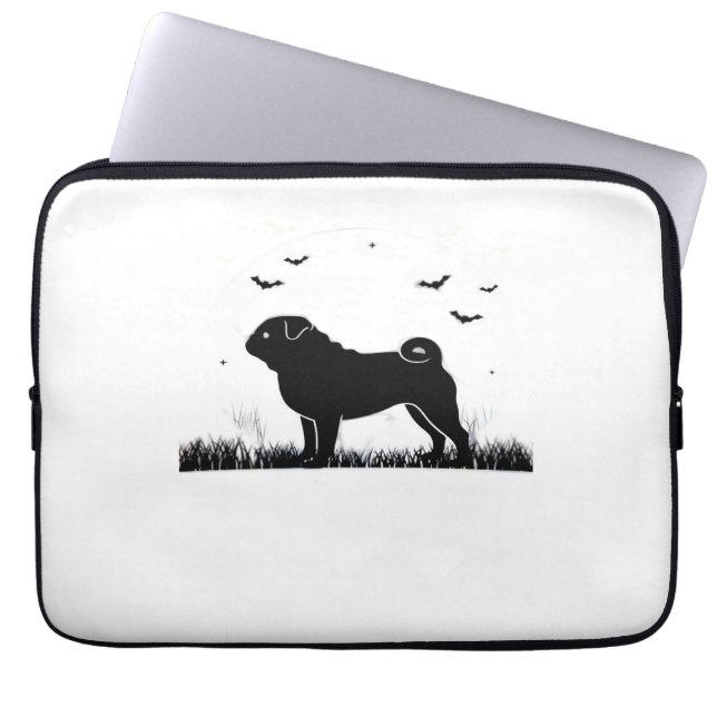 Pug Hund - Halloween Måne Silhouette Classic T-Shi Laptop Fodral (Framsidan)