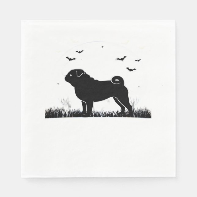 Pug Hund - Halloween Måne Silhouette Classic T-Shi Pappersservett (Framsidan)