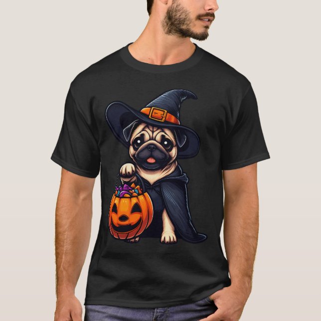 Pug Hund Halloween T Shirt (Framsida)