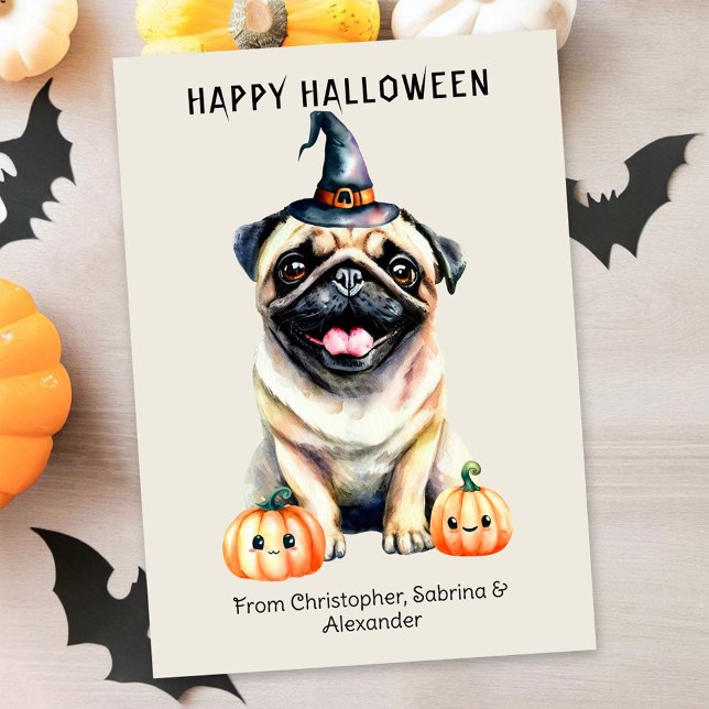Pug Hund Happy halloween Julkort (Skapare uppladdad)