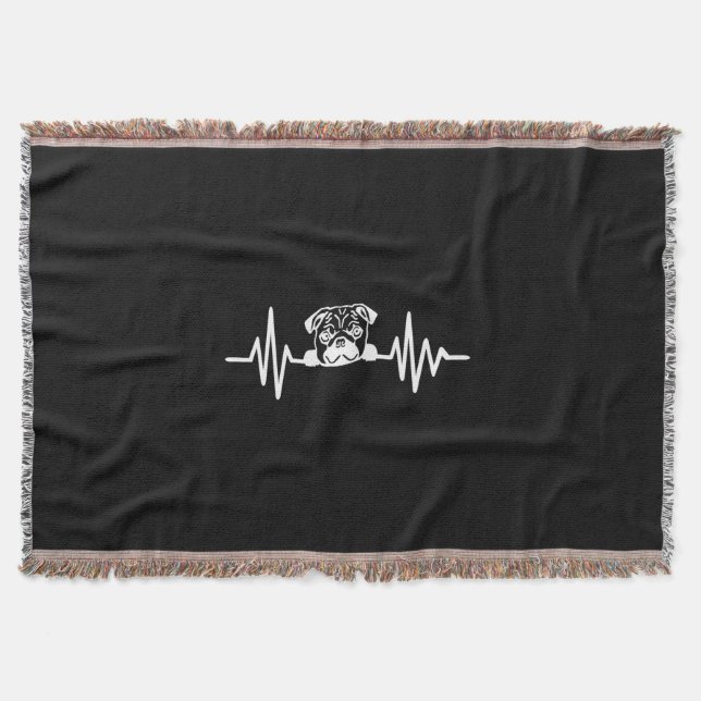 Pug Hund Heartslag | Cute Pug Ansikte Filt (Framsidan)