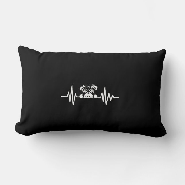 Pug Hund Heartslag | Cute Pug Ansikte Lumbarkudde (Framsida)