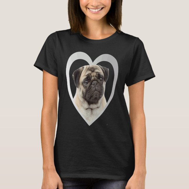 Pug Hund Hjarta   Mops  Pug  1 T Shirt (Framsida)