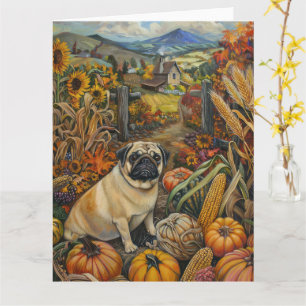 Pug Hund Höstskörd Tacksägelse Kort