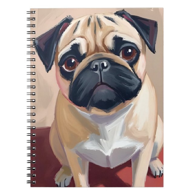 Pug Hund Husdjur Målning  Anteckningsbok (Framsidan)