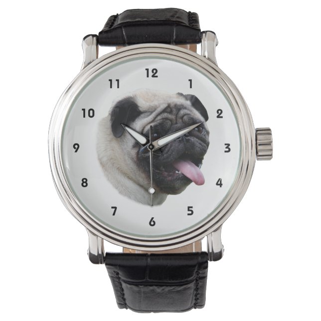 Pug-hund husfoto porträtt armbandsur (Framsida)