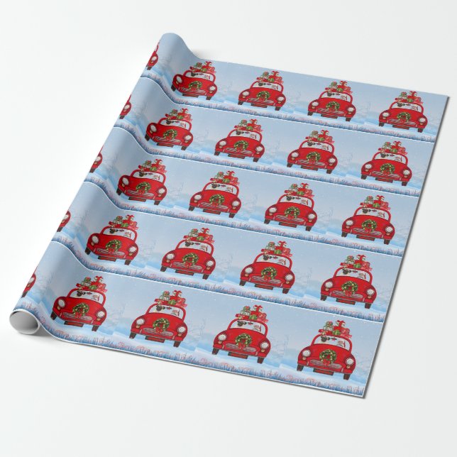 Pug hund i bil med tomte  presentpapper (Utrullad)