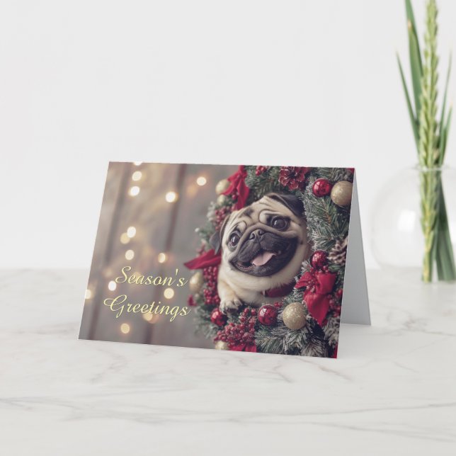 Pug Hund i ett julkort Kort (Framsida)