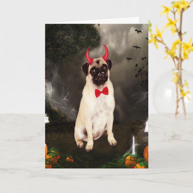 Pug Hund i Halloween Costume Kort (Gul blomma)