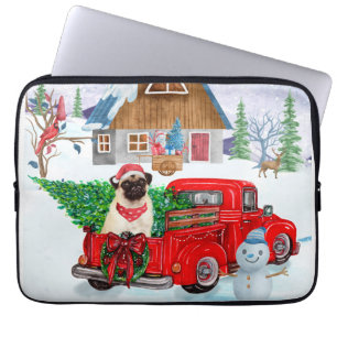 Pug Hund i julleveransen Lastbil Snö Laptop Fodral
