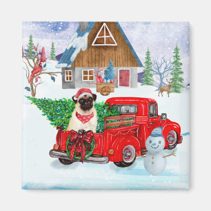 Pug Hund i julleveransen Lastbil Snö Magnet