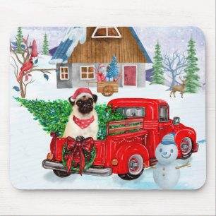 Pug Hund i julleveransen Lastbil Snö Musmatta