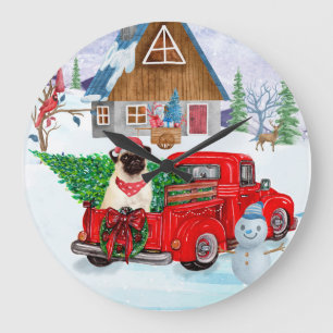 Pug Hund i julleveransen Lastbil Snö Stor Klocka