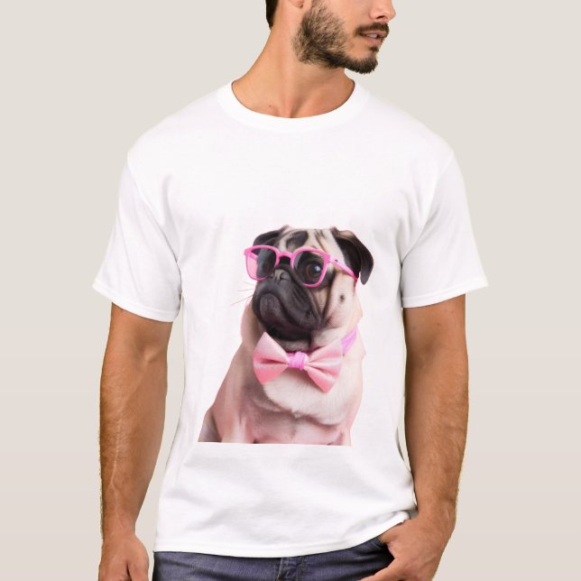 pug hund i rosett t shirt (Framsida)