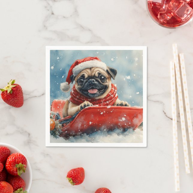 Pug Hund i Släde Låt det Snöa Jul Pappersservett (Insitu)