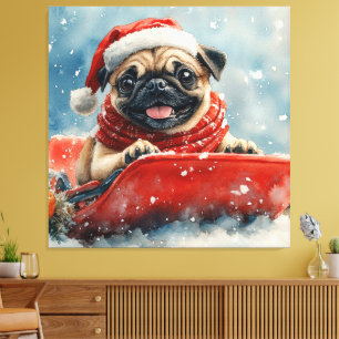 Pug Hund i Sledge Låt det snöa jul Canvastryck