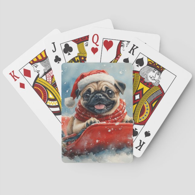 Pug Hund i Sledge Låt det snöa jul Casinokort (Baksidan)
