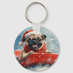 Pug Hund i Sledge Låt det snöa jul Nyckelring