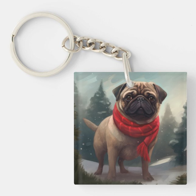 Pug Hund i Snö Jul (Framsidan)