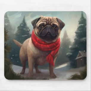 Pug Hund i Snö Jul Musmatta