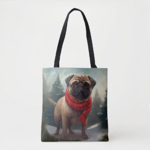 Pug Hund i Snö Jul Tygkasse