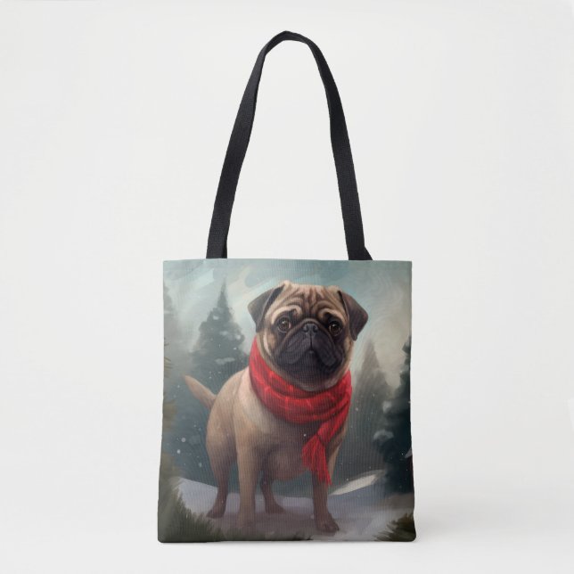 Pug Hund i Snö Jul Tygkasse (Framsida)