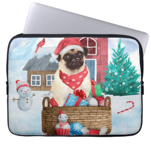 Pug Hund i snö julhus Hund House Laptop Fodral