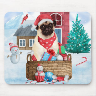 Pug Hund i snö julhus Hund House Musmatta