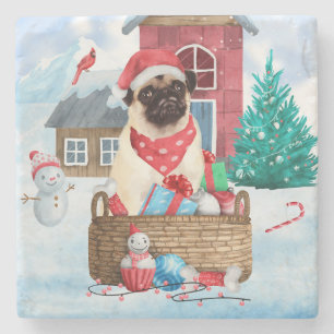 Pug Hund i snö julhus Hund House Stenunderlägg